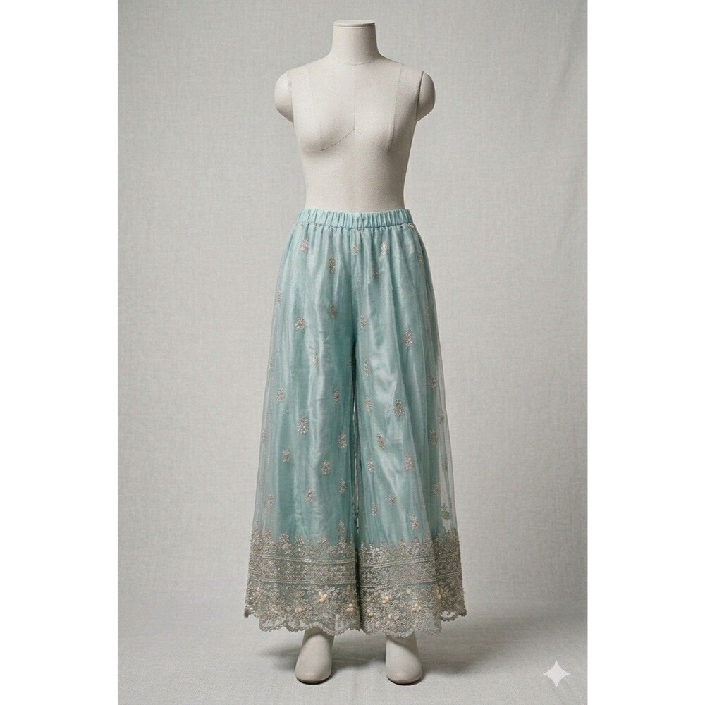 Mint Embroidered Sharara Pants XL Beaded Lace Pakistani Wedding Mehndi